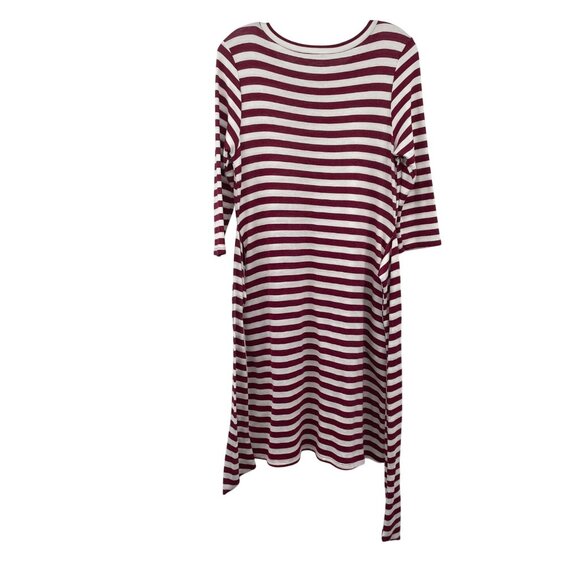 Lake Flower Striped Shift Dress 3/4 Sleeve Burgundy/White Size Medium Belted - Picture 7 of 9